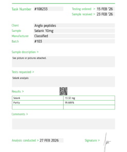 Selank Peptide 10mg batch #103 premium Research Peptide